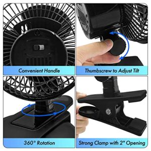 Comfort Zone CZ6XMBK 6” 2-Speed Combo Clip or Desk Fan with Removable Base, Strong Clamp for Firm Grip, Suitable for Bedroom, Office, or Dorm Room, Black