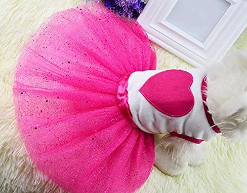 Idepet Spring Summer Pet Dog Cat Puppy Tutu Princess Dress Heart Printed Lace Dog Skirt Pet Apparel Dog Dress(XXL)