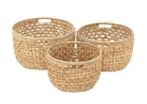 deco 79 seagrass handmade storage basket with metal handles, set of 3 15", 17", 19"w, light brown