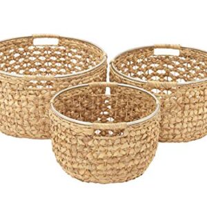 Deco 79 Seagrass Handmade Storage Basket with Metal Handles, Set of 3 15", 17", 19"W, Light Brown