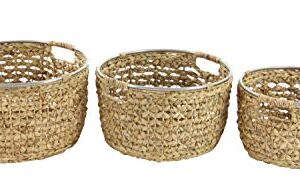 Deco 79 Seagrass Handmade Storage Basket with Metal Handles, Set of 3 15", 17", 19"W, Light Brown