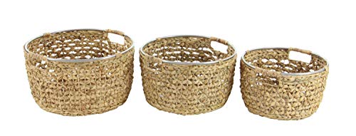 Deco 79 Seagrass Handmade Storage Basket with Metal Handles, Set of 3 15", 17", 19"W, Light Brown