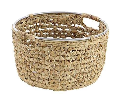 Deco 79 Seagrass Handmade Storage Basket with Metal Handles, Set of 3 15", 17", 19"W, Light Brown