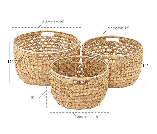 Deco 79 Seagrass Handmade Storage Basket with Metal Handles, Set of 3 15", 17", 19"W, Light Brown
