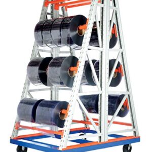 Vestil RERC-CT-468 Portable Two Sided Reel Rack, 53" x 73" x 108", Silver Frame/Orange Bracket