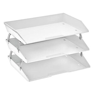 acrimet facility 3 tier letter tray side load plastic desktop file organizer (white color)
