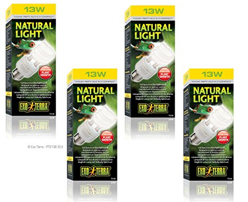 (4 Pack) Exo-Terra Repti-Glo 2.0, Full Spectrum Terrarium Lamp, Compact Fluorescent, 13 Watt