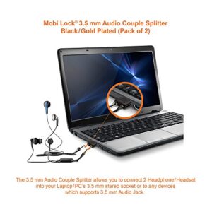 Mobi Lock 3.5mm Headphone Y Splitter (Pack of 2)| 1 Male to 2 Female Audio Jacks | Allows Two People to Listen to 1 Sound Source | Ideal for All Media Players & Other Audio Devices with 3.5 mm Port