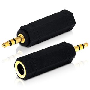 mobi lock 3.5mm plug to 6.35mm socket (pack of 2) 1/8 to 1/4 inch stereo audio jack adapter | connects devices with 3.5mm port to your amplifiers, guitar, piano, speakers & mic that use 6.35mm port