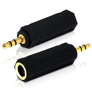 Mobi Lock 3.5mm Plug to 6.35mm Socket (Pack of 2) 1/8 to 1/4 inch Stereo Audio Jack Adapter | Connects Devices with 3.5mm Port to Your Amplifiers, Guitar, Piano, Speakers & Mic That use 6.35mm Port