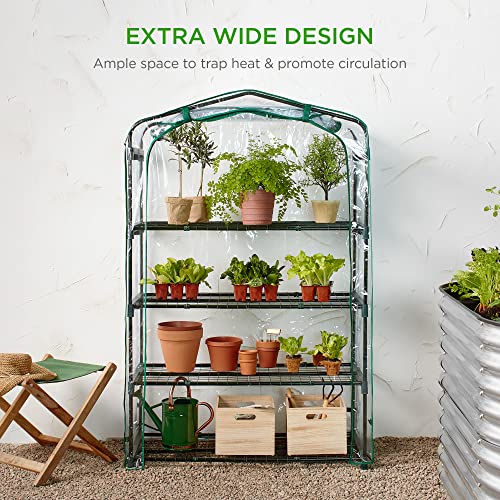 Best Choice Products 40in Wide 4-Tier Mini Greenhouse, Portable Indoor Outdoor Arboretum for Patio, Backyard, Nursery, Home Growing w/ Steel Shelves, Plastic Cover, Roll-Up Zipper Door