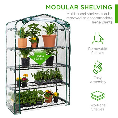 Best Choice Products 40in Wide 4-Tier Mini Greenhouse, Portable Indoor Outdoor Arboretum for Patio, Backyard, Nursery, Home Growing w/ Steel Shelves, Plastic Cover, Roll-Up Zipper Door