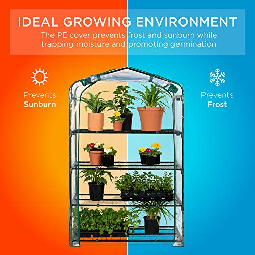 Best Choice Products 40in Wide 4-Tier Mini Greenhouse, Portable Indoor Outdoor Arboretum for Patio, Backyard, Nursery, Home Growing w/ Steel Shelves, Plastic Cover, Roll-Up Zipper Door