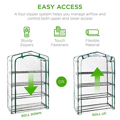 Best Choice Products 40in Wide 4-Tier Mini Greenhouse, Portable Indoor Outdoor Arboretum for Patio, Backyard, Nursery, Home Growing w/ Steel Shelves, Plastic Cover, Roll-Up Zipper Door