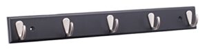 birdrock home modern 5 hook coat rack - wall mounted key cap & hat rack - black finish - satin nickel hooks