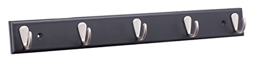 BIRDROCK HOME Modern 5 Hook Coat Rack - Wall Mounted Key Cap & Hat Rack - Black Finish - Satin Nickel Hooks