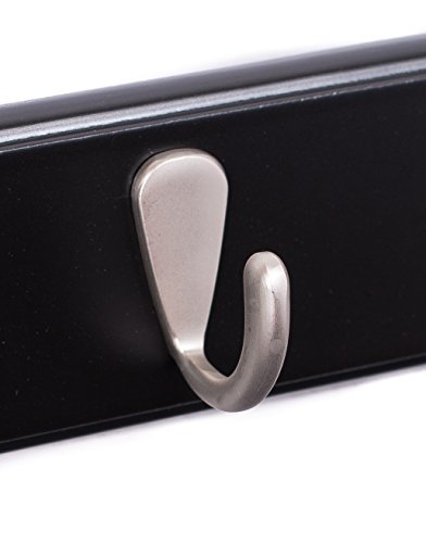 BIRDROCK HOME Modern 5 Hook Coat Rack - Wall Mounted Key Cap & Hat Rack - Black Finish - Satin Nickel Hooks