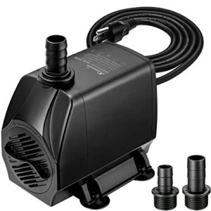 kedsum 880gph submersible water pump(3500l/h, 100w), ultra quiet water pump with 11.3ft high lift, fountain pump with 5.9 ft power cord, 3 nozzles for fish tank, pond, aquarium, hydroponics