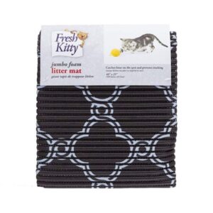 fresh kitty durable xl jumbo foam litter box mat – no phthalate, water resistant, traps litter from box, scatter control, easy clean mats – black & white 40"x 25", black/white quatrefoil (9036)
