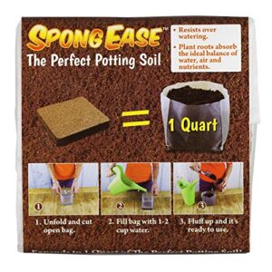 spongease potting soil 1qt compressed coconut coir for seedlings, cuttings, vegetables, berries, roses. supplies oxygen, water and your added fertilizer for healthy plants - made from coconut husks