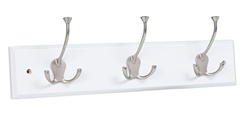 BIRDROCK HOME Tri Hook Coat Rack - 3 Hooks - Wall Mount Hat Rack - White Finish - Satin Nickel Hooks