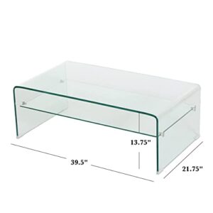 Christopher Knight Home Salim 12mm Tempered Glass Coffee Table, Clear, 39.5 in x 21.7 in x 14 in