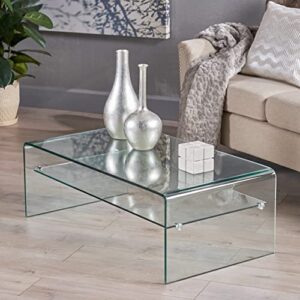 Christopher Knight Home Salim 12mm Tempered Glass Coffee Table, Clear, 39.5 in x 21.7 in x 14 in