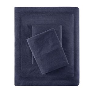 intelligent design cotton blend jersey knit wrinkle resistant, soft sheets with 14" deep pocket all season, cozy bedding-set, matching pillow case, queen, navy, 4 piece