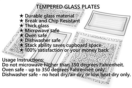 GAC Great American Classics Florentine Designed Charcoal Tempered Glass Rectangular Serving Tray on Glass Ball Legs Break and Chip Resistant – Oven Proof – Microwave Safe Decorative Platter