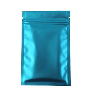 QQ Studio Pack of 100 Smell Proof Food Safe Flat Metallic Foil Flat Zip Top Lock Sample Food Storage Bags Pouch 8.5x13cm (3.3x5.1) (Matte Blue)