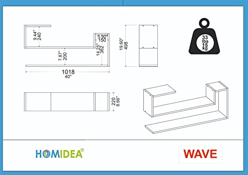 HOMIDEA Wave Wall Shelf - Book Shelf - Floating Shelf for Living Room Decoration in Modern Design (White)