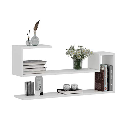 HOMIDEA Wave Wall Shelf - Book Shelf - Floating Shelf for Living Room Decoration in Modern Design (White)