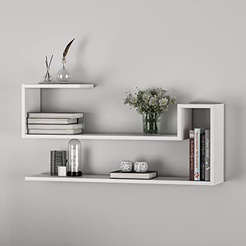 HOMIDEA Wave Wall Shelf - Book Shelf - Floating Shelf for Living Room Decoration in Modern Design (White)