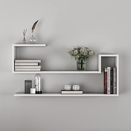 HOMIDEA Wave Wall Shelf - Book Shelf - Floating Shelf for Living Room Decoration in Modern Design (White)