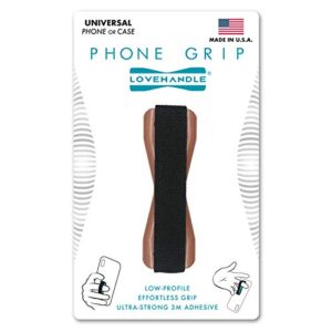 universal phone grip for most smartphones, mini tablets and cases, mauve rose base with black elastic strap, lh-01rose