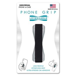 phone grip for most smartphones and mini tablets, black elastic strap with silver base, lh-01silver