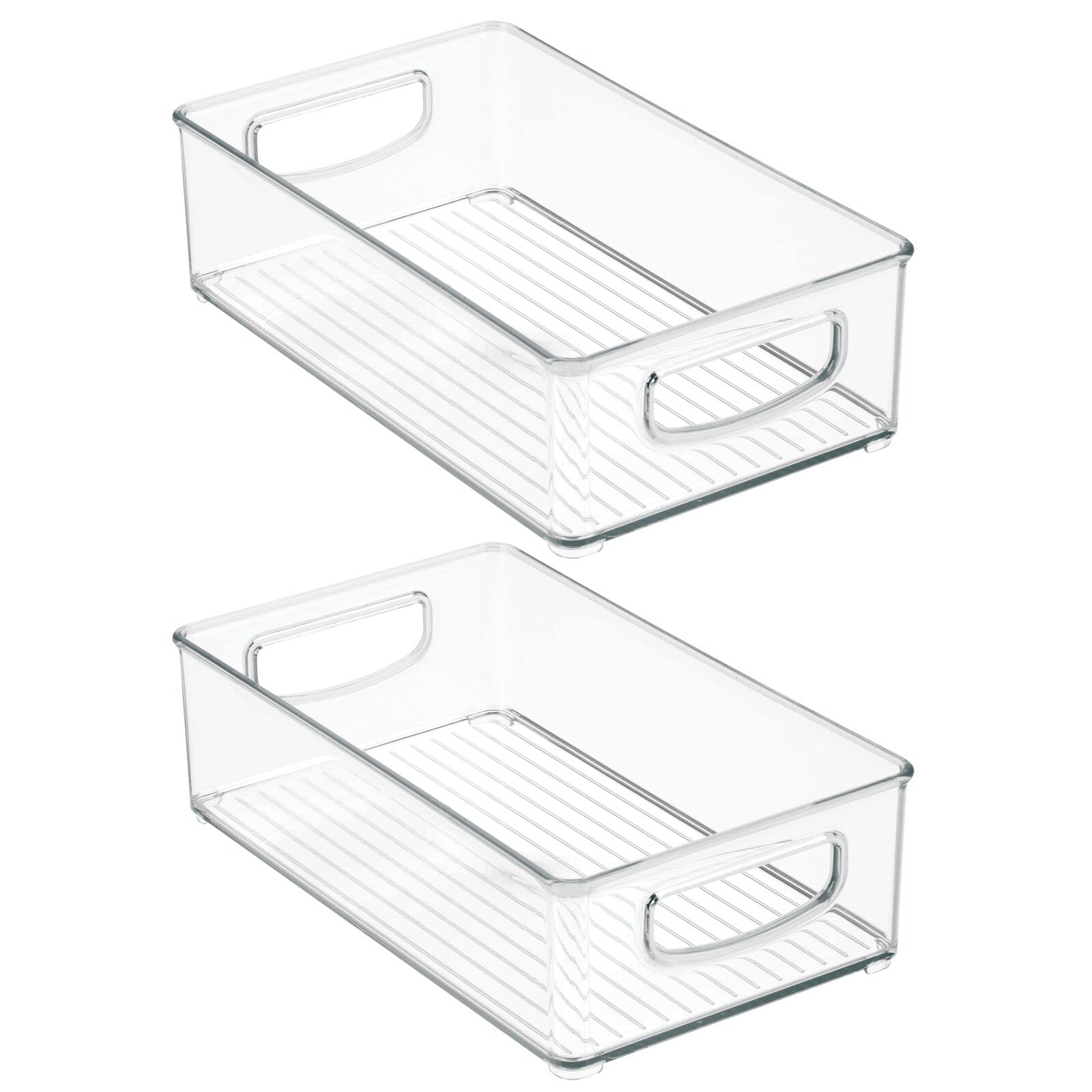 mDesign Small Plastic Kitchen Storage Container Bin with Handles - Organization in Pantry, Refrigerator or Freezer - Food Organizer for Fruit, Yogurt, Squeeze Pouches, Ligne Collection, 2 Pack, Clear