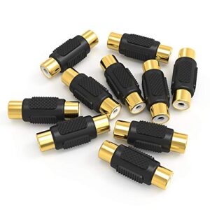 electop [10 pack] rca female to female coupler audio video gold adapter, for phono,speaker,rca cable,amplifier