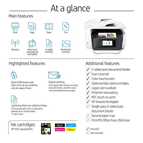 HP OfficeJet Pro 8720 All-in-One Wireless Color Printer, HP Instant Ink or Amazon Dash replenishment ready - White (M9L75A)