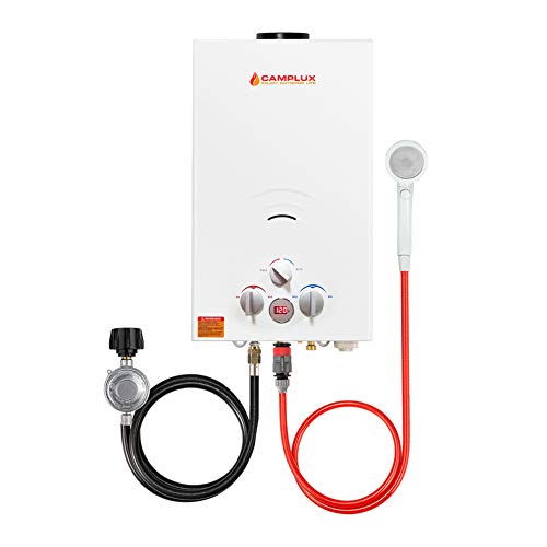 Tankless Water Heater, Camplux 2.64 GPM Outdoor Propane Gas Water Heater for Camping, BW264, White