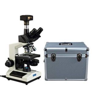 omax 40x-2500x phase contrast trinocular compound led microscope+14mp camera+aluminum carrying case