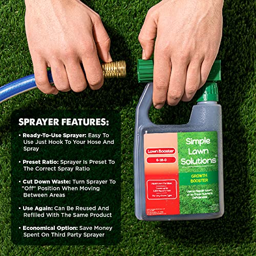 Extreme Grass Growth Lawn Booster- Liquid Spray Concentrated Starter Fertilizer with Humic Acid- Any Grass Type- Simple Lawn Solutions (32 oz. w/Sprayer)