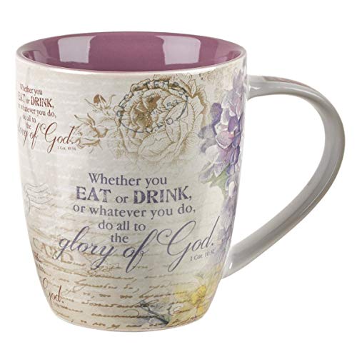 Christian Art Gifts Ceramic Coffee/Tea Mug Set for Women | Vintage Botanic Floral Inspirations Design Bible Verse Mug Set | Boxed Set/4 Coffee Cups
