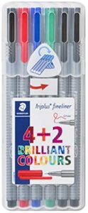 staedtler triplus fineliner pens 6 color in case, 0.3mm, metal clad tip, assorted