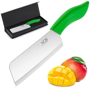 vos vegetable ceramic knife 6.5 inch cleaver - ergonomic kitchen knife with ultra-sharp ceramic blade and green handle - lightweight easy to clean chef butcher knife with gift box
