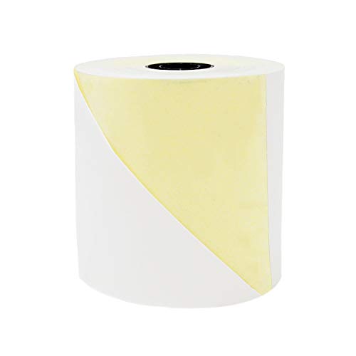 BuyRegisterRolls - (Honey Comb Core) Two Ply Carbonless Rolls 3" X 90 Feet, White/Yellow (50 Rolls - 1 Case) Kitchen Printer Paper Rolls Required Printer Ribbon Sp700 or ERC 30/34/38