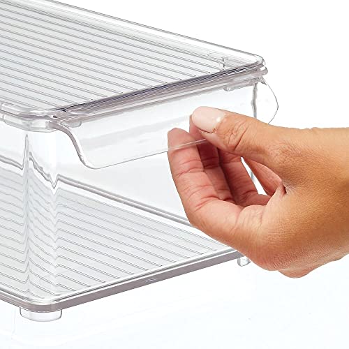 mDesign Slim Plastic Food Storage Container Bin with Lid and Front Handle for Kitchen, Pantry, Cabinet, Fridge and Freezer - Organizer for Snacks, Produce, Vegetables, Pasta, Drinks - Clear