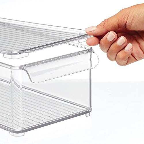 mDesign Slim Plastic Food Storage Container Bin with Lid and Front Handle for Kitchen, Pantry, Cabinet, Fridge and Freezer - Organizer for Snacks, Produce, Vegetables, Pasta, Drinks - Clear