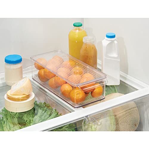 mDesign Slim Plastic Food Storage Container Bin with Lid and Front Handle for Kitchen, Pantry, Cabinet, Fridge and Freezer - Organizer for Snacks, Produce, Vegetables, Pasta, Drinks - Clear