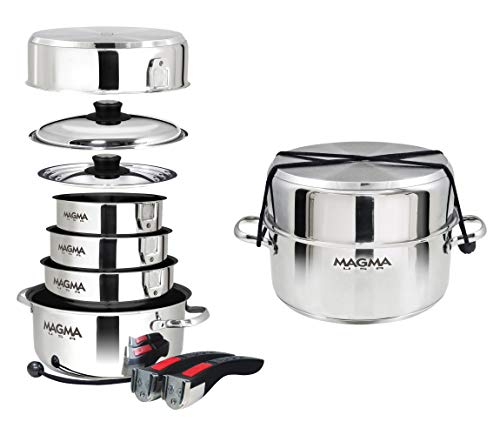 Magma Products, A10-366-2-IND Gourmet Nesting Stainless Steel Induction Cookware Set with Non-Stick Ceramica (10 Piece), silver